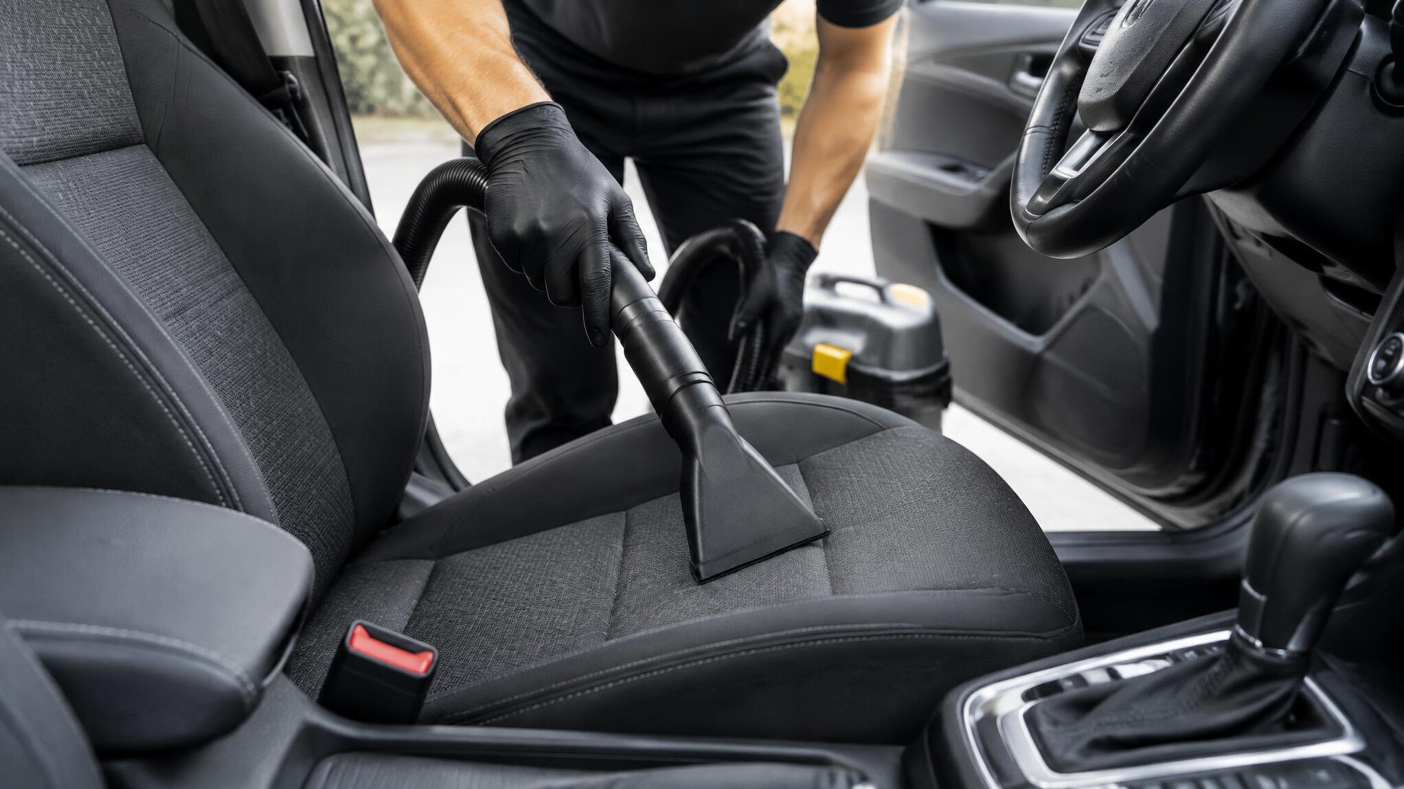 vacuuming car interior