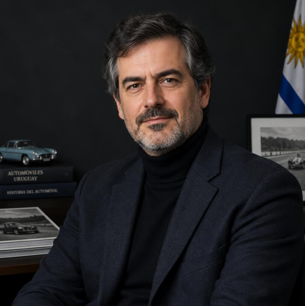 Portrait of a middle aged Uruguayan male editor and automotive historian