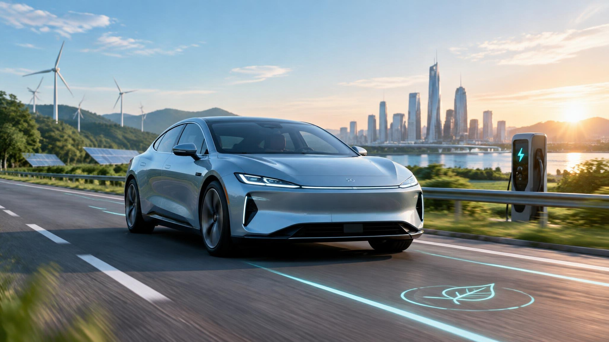 electric car on road