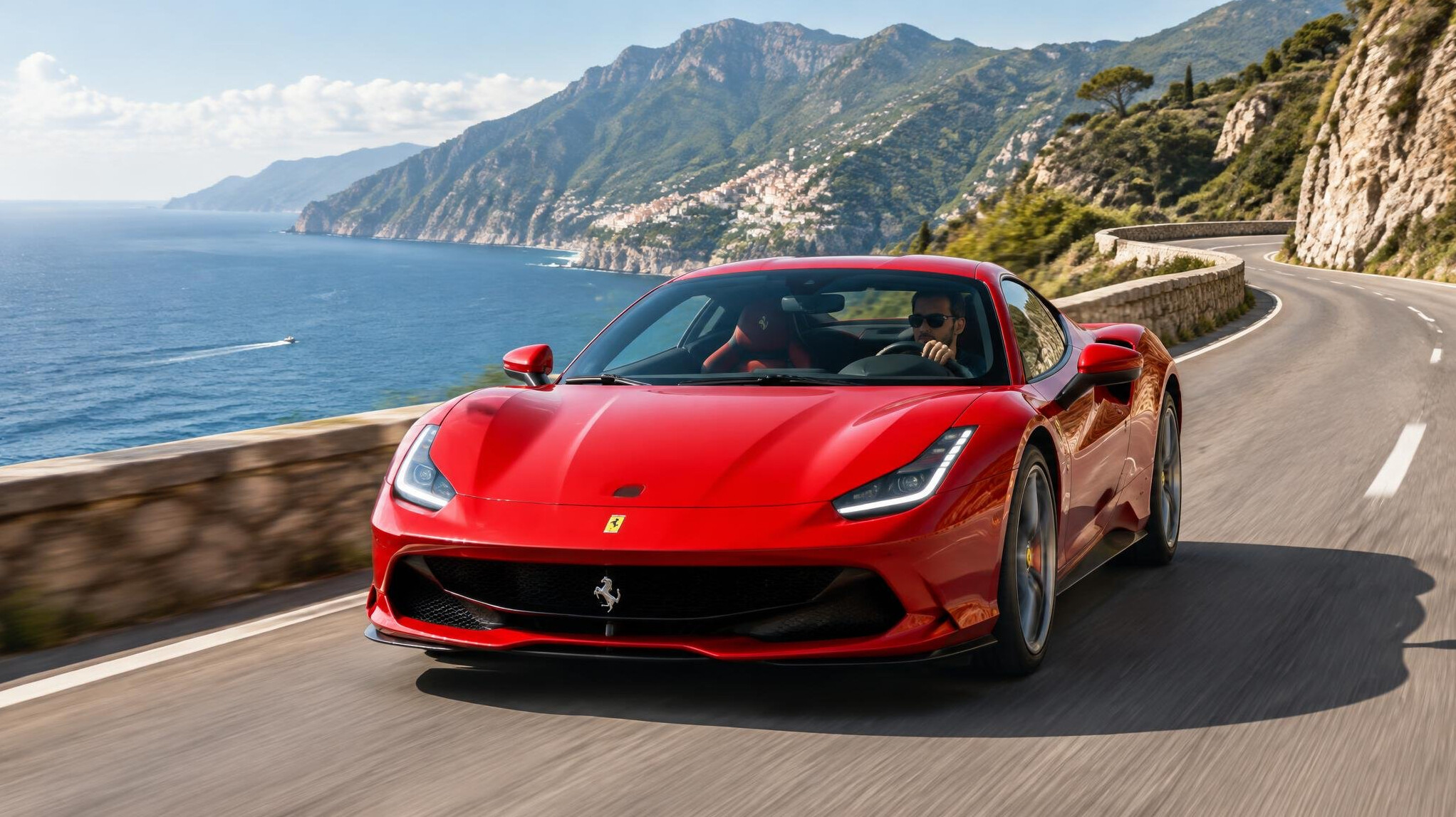 luxury sports car on coastal road