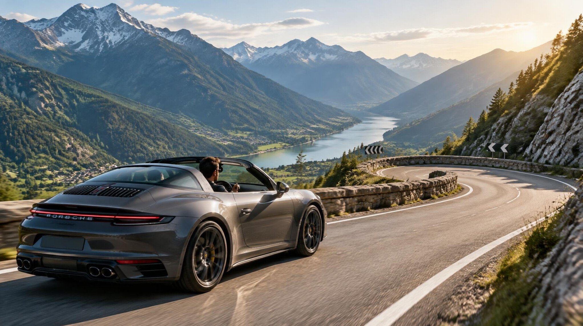 sports car in mountains